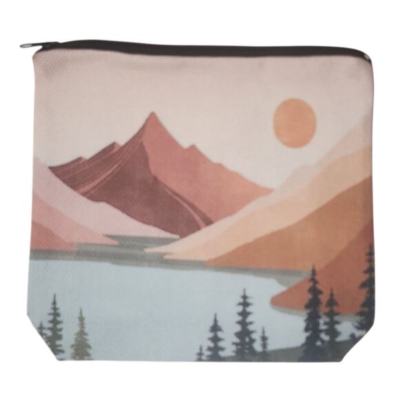 Mountain Sunset Landscape Cosmetic Bag - Vintage Nature Design 8x7 - Picture 3 of 12